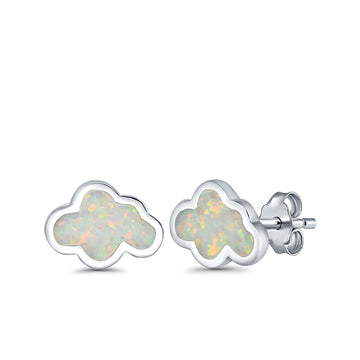 Cloud Stud Earrings Lab Created White Opal 925 Sterling Silver (7mm)